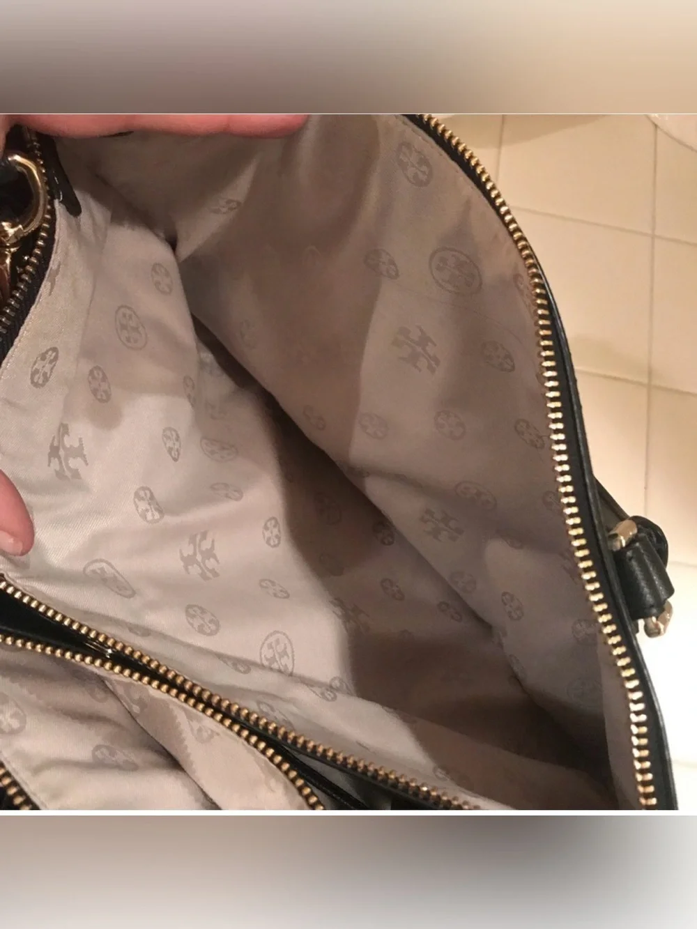 Tory Burch Black Leather Top-Zip Satchel with Gold Hardware